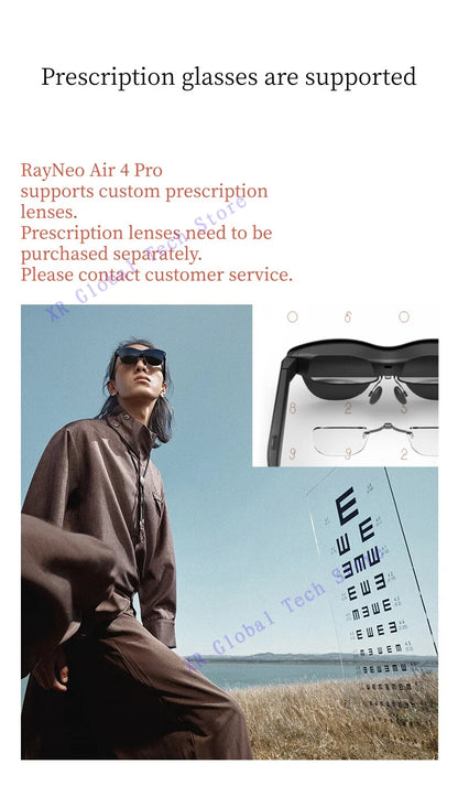 RayNeo Air 4 Pro smart AR glasses,Supports HDR10, 3840Hz, 4 speakers, 1200 nits,Micro-OLED dual-layer screen, clearer