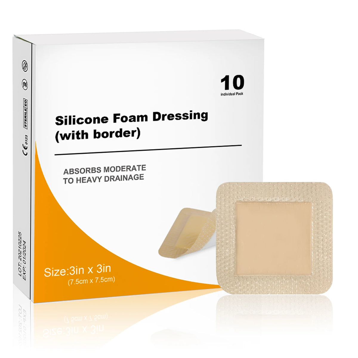 10pcs 3"x3"Silicone Foam Dressing Waterproof and High Absorbency Wound Bandage,Silicone Foam Border Pad for Wound Care