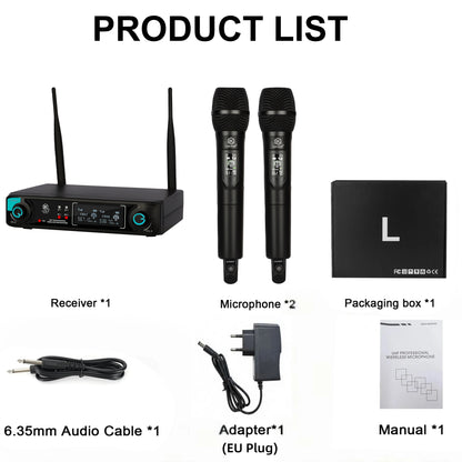 Lokchonk GLXD-2 Pro Professional Dual Channel Wireless Microphone System with 2 Handheld Mics for Stage Karaoke Speech Teaching
