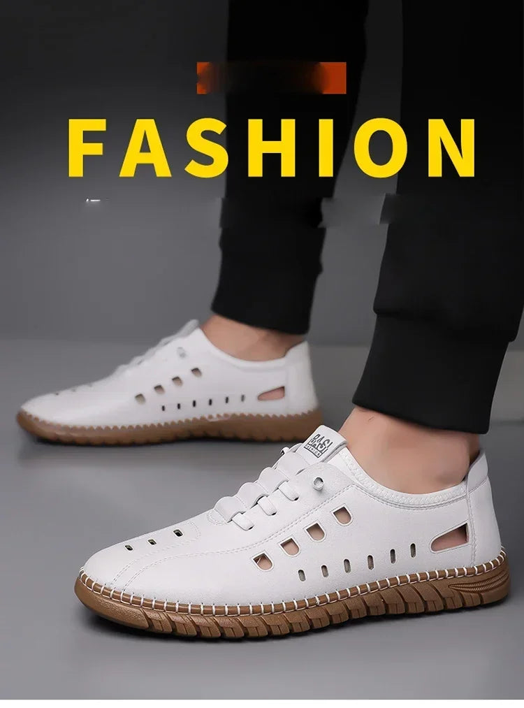 Men's Comfortable Hollow Slip-on Loafers, Breathable Anti-slip Soft Sole Outdoor Driving Shoes-WC2516