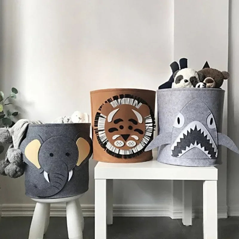 1/2/3/5PCS Baby Storage Basket Panda Dinosaur Cartoon Felt Organizer Laundry Dirty Clothes Bucket Toy Storage Box Gift Ideas