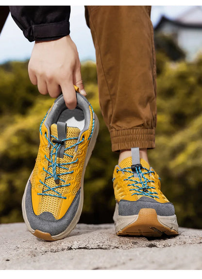 Men's Hiking Shoes Breathable Mesh Leather Upper Non-slip Rubber Sole Outdoor Casual Trekking Walking Shoes Size 39-45