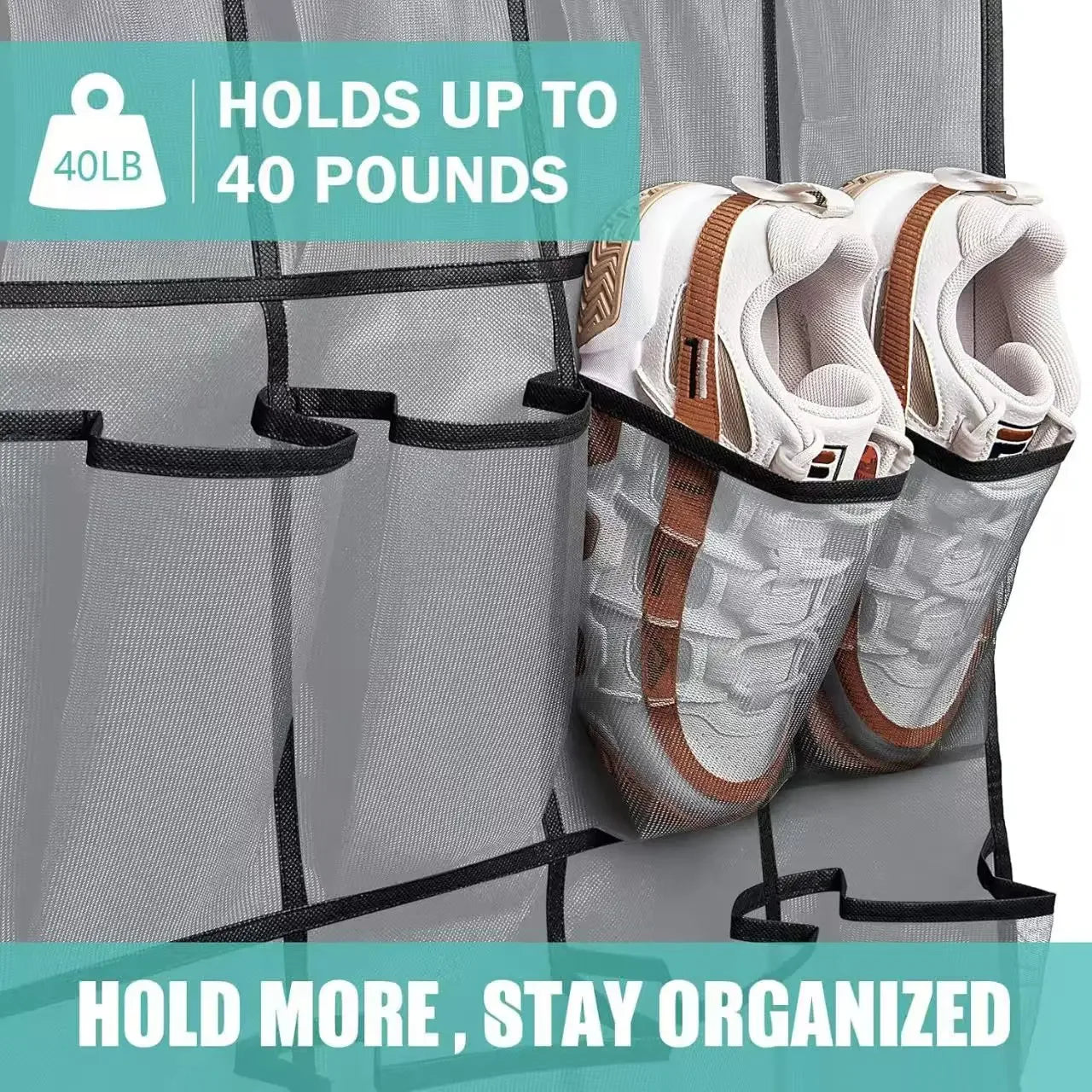 14/24/40 Grids Over The Door Shoe Rack  Mesh Pockets Hanging Shoe Organizer For Closet Hanging Shoe Rack Holder