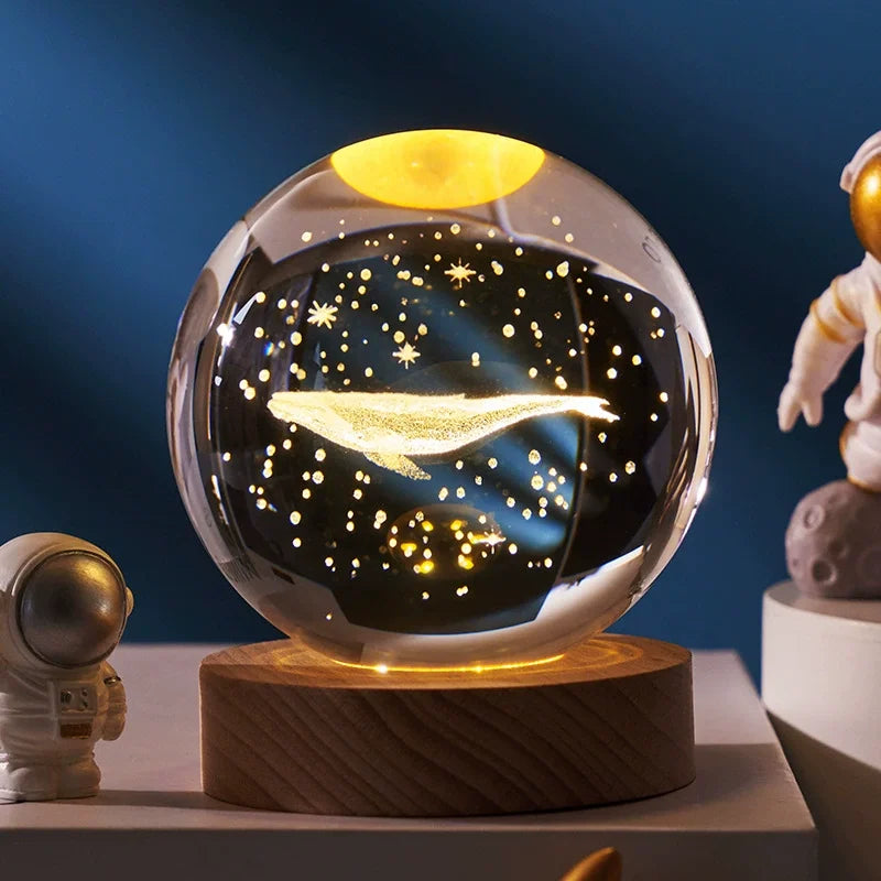 Personalized Custom Laser Engraved Crystal Ball Night Light Wooden Base Gift Commemorate Family and Important Days
