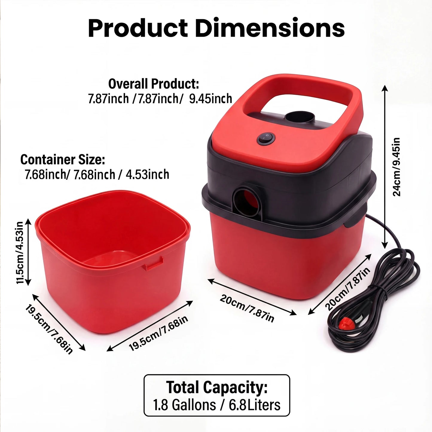 12V Bucket Car Vacuum Cleaner Wet and Dry Use Multi-functional Portable Powerful Suction Large Capacity With Multiple Nozzles