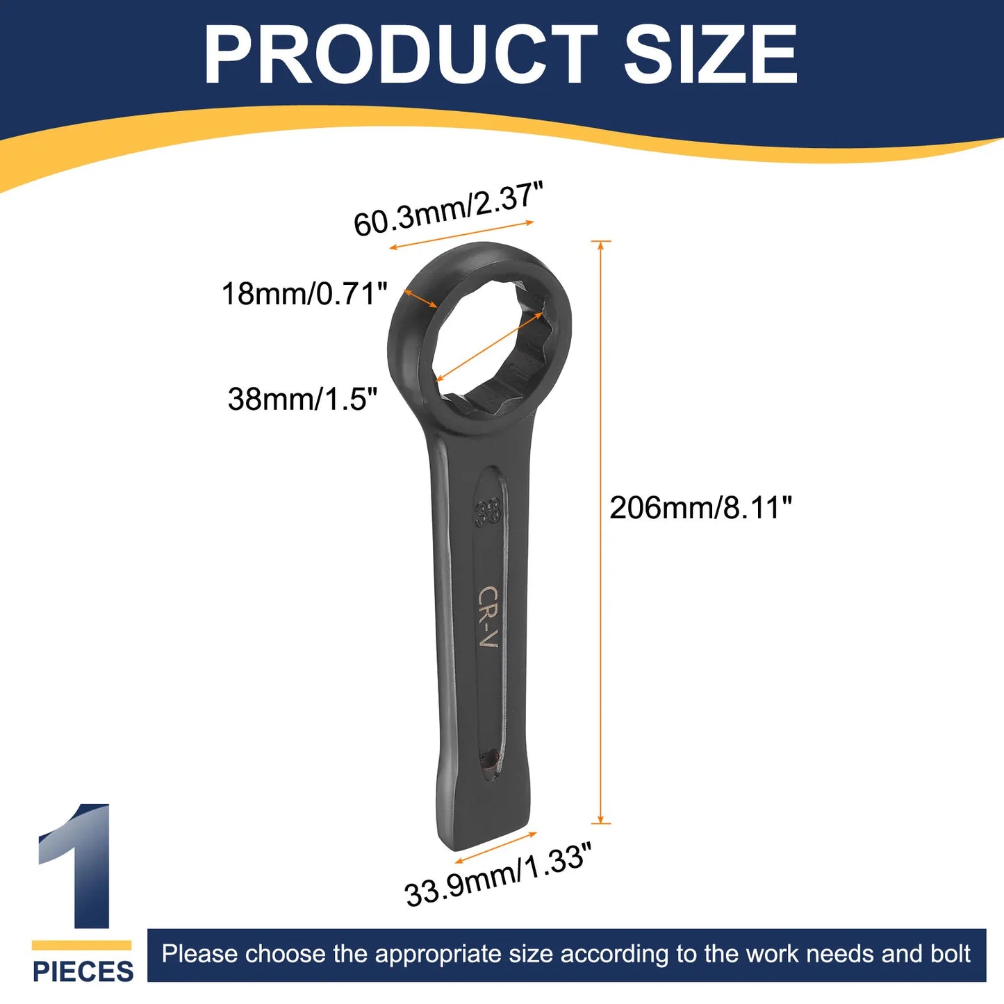 Uxcell Box End Striking Ring Wrench 17mm-48mm Metric CR-V Steel 12-Point Flat Strike Wrench Baking Paint Single Head Spanner