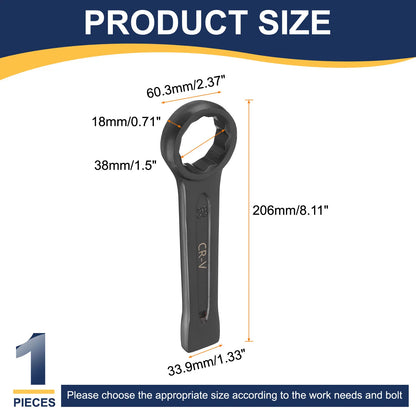 Uxcell Box End Striking Ring Wrench 17mm-48mm Metric CR-V Steel 12-Point Flat Strike Wrench Baking Paint Single Head Spanner