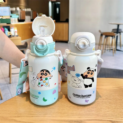 X&W Kids Thermos Bottle Cute Crayon Shin-Chan Thermos Cup Ice Tumbler Stainless Steel Straw Cup Anime Peripheral Gifts Water Cup