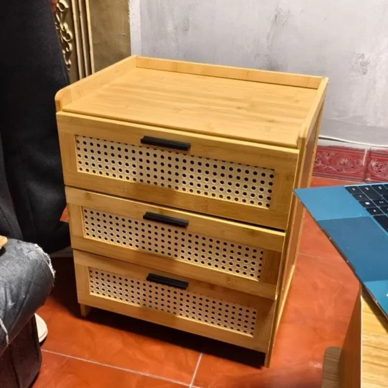 ‌Modern Minimalist Nightstand - Solid Wood Bedside Storage Cabinet with Drawer, Space-Saving Slim Design for Studio Apartments