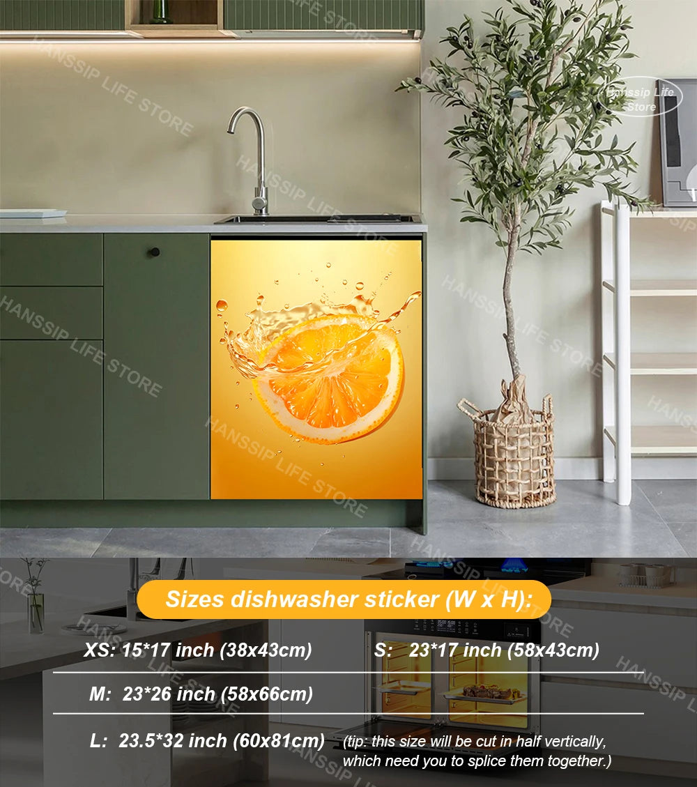 Water Splash Delicious Fruit Printed Dishwasher Sticker Wallpaper Kitchen Waterproof Dishwashing Cabinet Cover Decal Poster