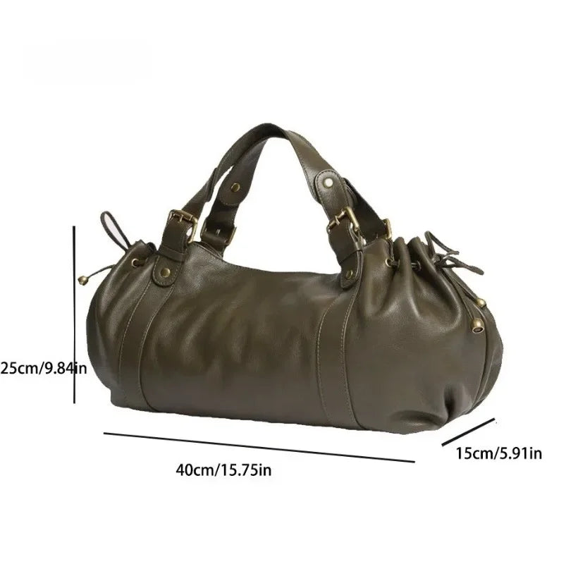 Fashion Large Capacity Boston Bag Designer Women Handbags Luxury Soft Crumpled Pu Leather Shoulder Crossbody Bags Commuter Bag