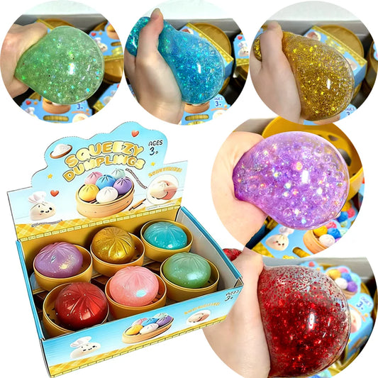 Glitter Dumpling Squishies Toy Bun Baozi Dumpling Mystery Box Colorful Food Squishy Sensory Fidget Toy Anti Stress Squeeze Toy