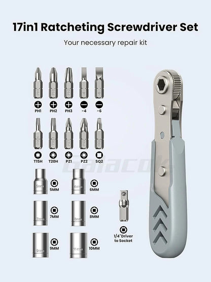 24 in 1 Right Angle Ratcheting Screwdriver Set 36-Tooth Mini Ratchet Socket Sleeve Wrench Set Car Repair Tool Hand Tools Key Set