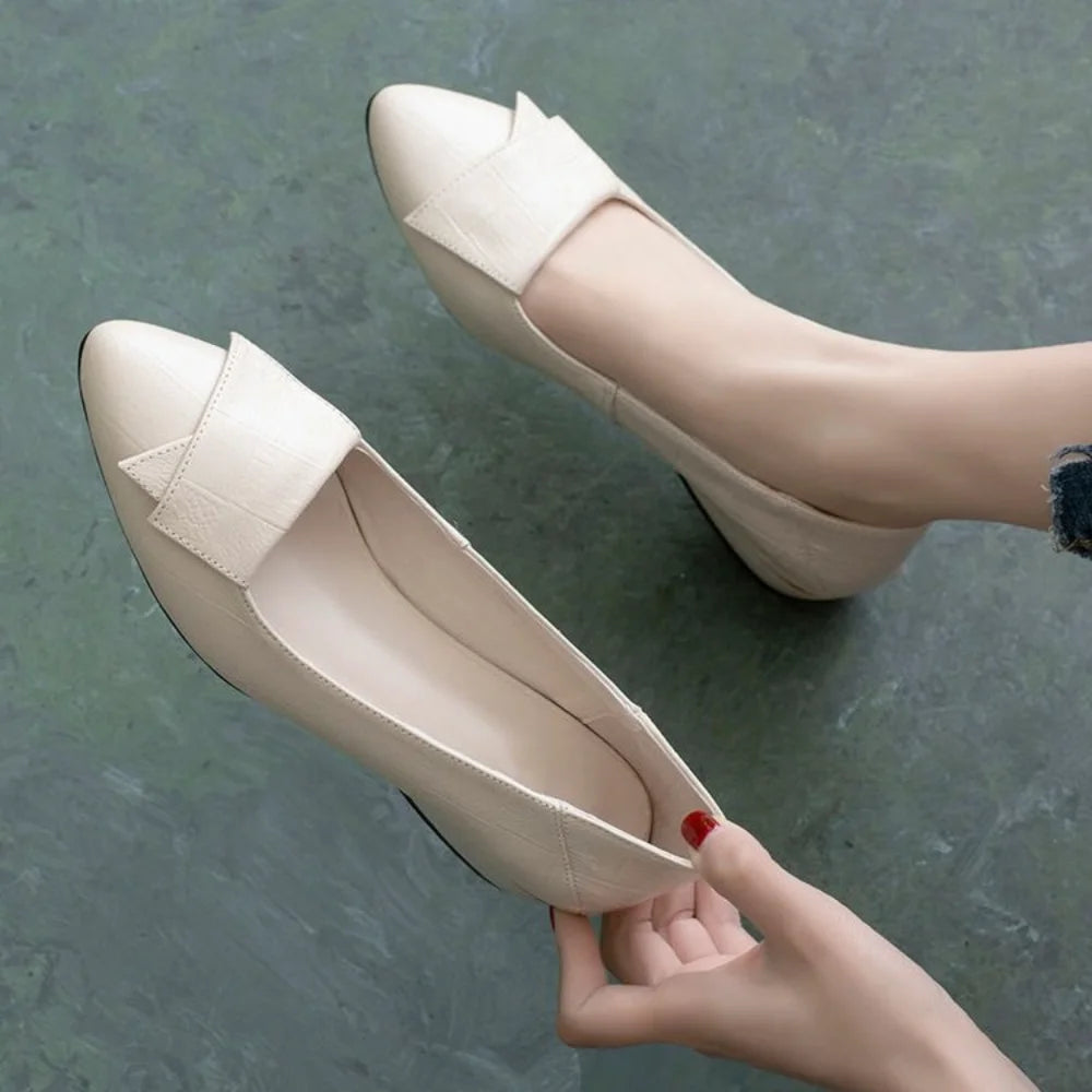 Soft Leather Pointed Toe Flat Loafers, Women's Bow Slip On Shoes for Casual Office Vacation Wear