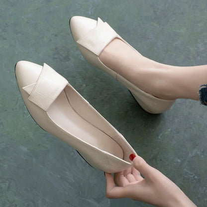 Soft Leather Pointed Toe Flat Loafers, Women's Bow Slip On Shoes for Casual Office Vacation Wear