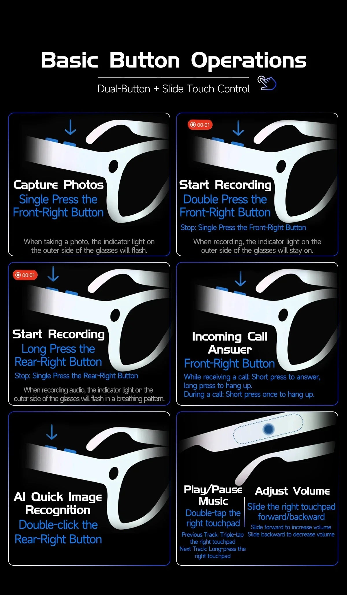 New AI Smart Glasses, 800W Camera Video Recording, AI Photo Recognition, Bluetooth Call & Voice Translation Eyewear