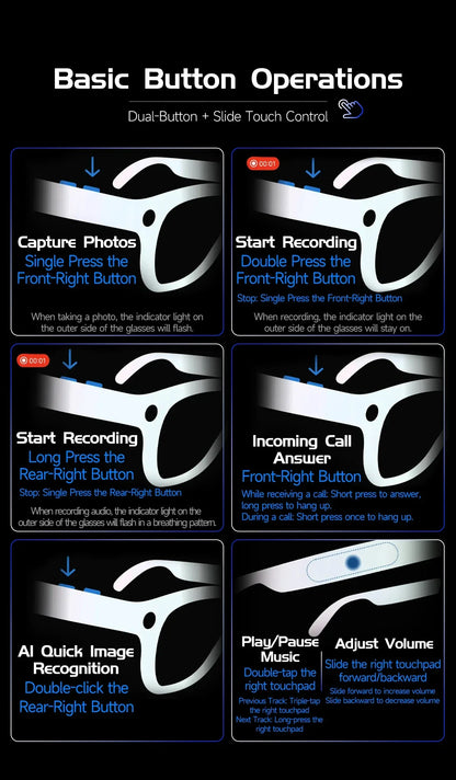 New AI Smart Glasses, 800W Camera Video Recording, AI Photo Recognition, Bluetooth Call & Voice Translation Eyewear
