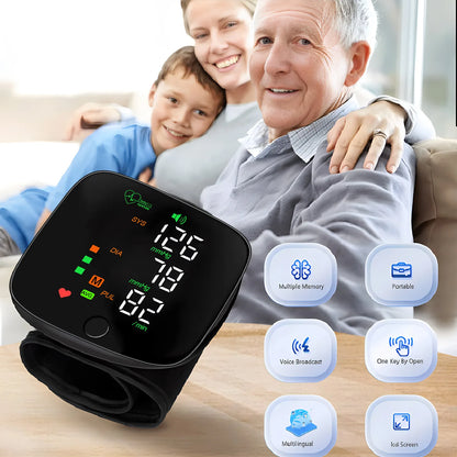 Digital Touch LCD Screen Chargeable Voice Wrist Blood Pressure Monitor Digital Automatic BP Tonometer Heart Rate Sphygmomanomete