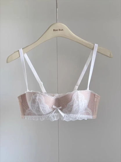 YEMOMO French Style Lace Half Cup Bra Set Wireless Push Up Boost Bust Lift Anti Sagging Elegant Comfortable Lingerie Set Ladies