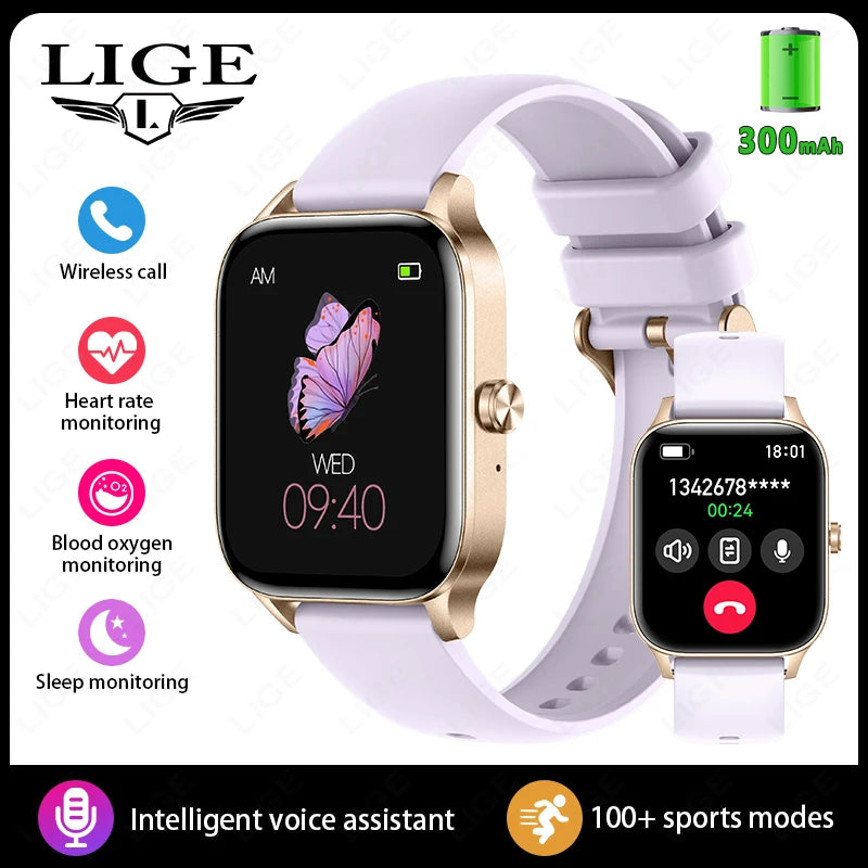 LIGE Smart Watch Answer/Make Call 1.85" Smartwatch for Android iOS Heart Rate Sleep Monitor Pedometer Waterproof Fitness Watches