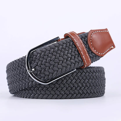 Unisex Elastic Fabric Woven Casual Women Belt Pin Buckle Expandable Braided Stretch Canvas Stylish Leisure Belts for Men
