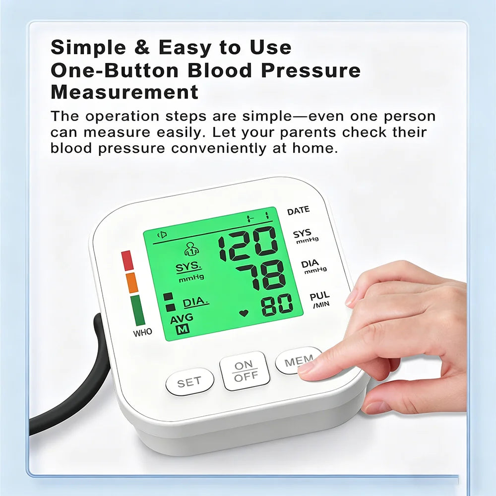 3 Color Backlight Blood Pressure Monitor Upper Arm Pressure Device Automatic BP 36cm Cuff Machine for Medical Home Health Care