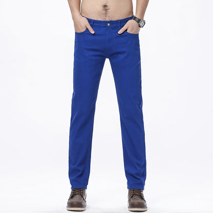 Men Classic Solid Color Fashion Jeans Business Casual Slim Fit Straight Elastic Pants Spring/Summer Thin Male High End Trousers