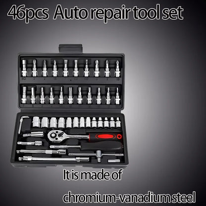 46pcs Family Tools 1/4 Inch Drive Socket Ratchet Wrench Set Complete Car Repair Kit for Motorcycle and Bicycle Maintenance Tools
