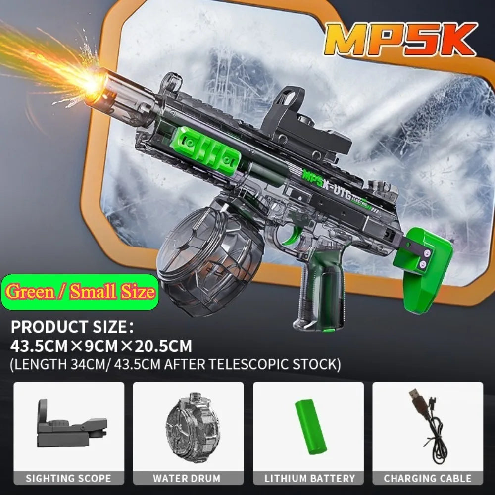 MP5K Full Automatic Water Gun Toy with Retractable Stock Linked Recoil Mechanism Water Pistol Summer Outdoor Beach Shooting Game