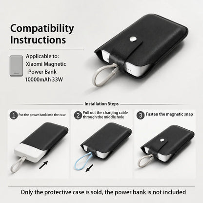 PU Leather Protective Case for Xiaomi 33W Magnetic Power Bank 10000mAh, Integrated Cable, Anti-Scratch Portable Storage Bag