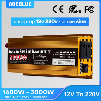 Inwerter 12V 220V Czysta Sinusoida 1600W 2200W 3000W DC 12V Na AC 220V Przenośny Zasilacz Przetwornica Samochodowy Inwerter Solarny