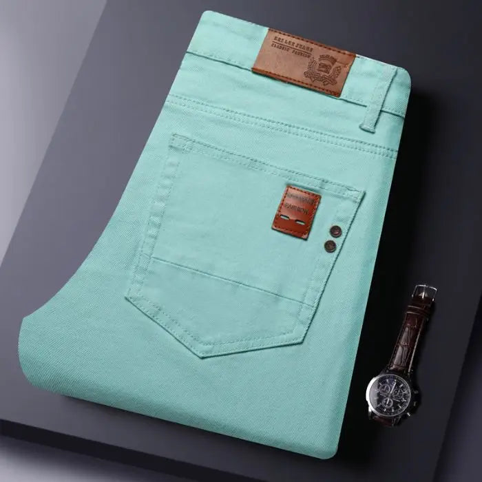 6 Colors New Jeans Men's Stretch Cotton Denim Pants Classic Straight Fashion Fit Autumn Business Casual Trousers Man Clothes
