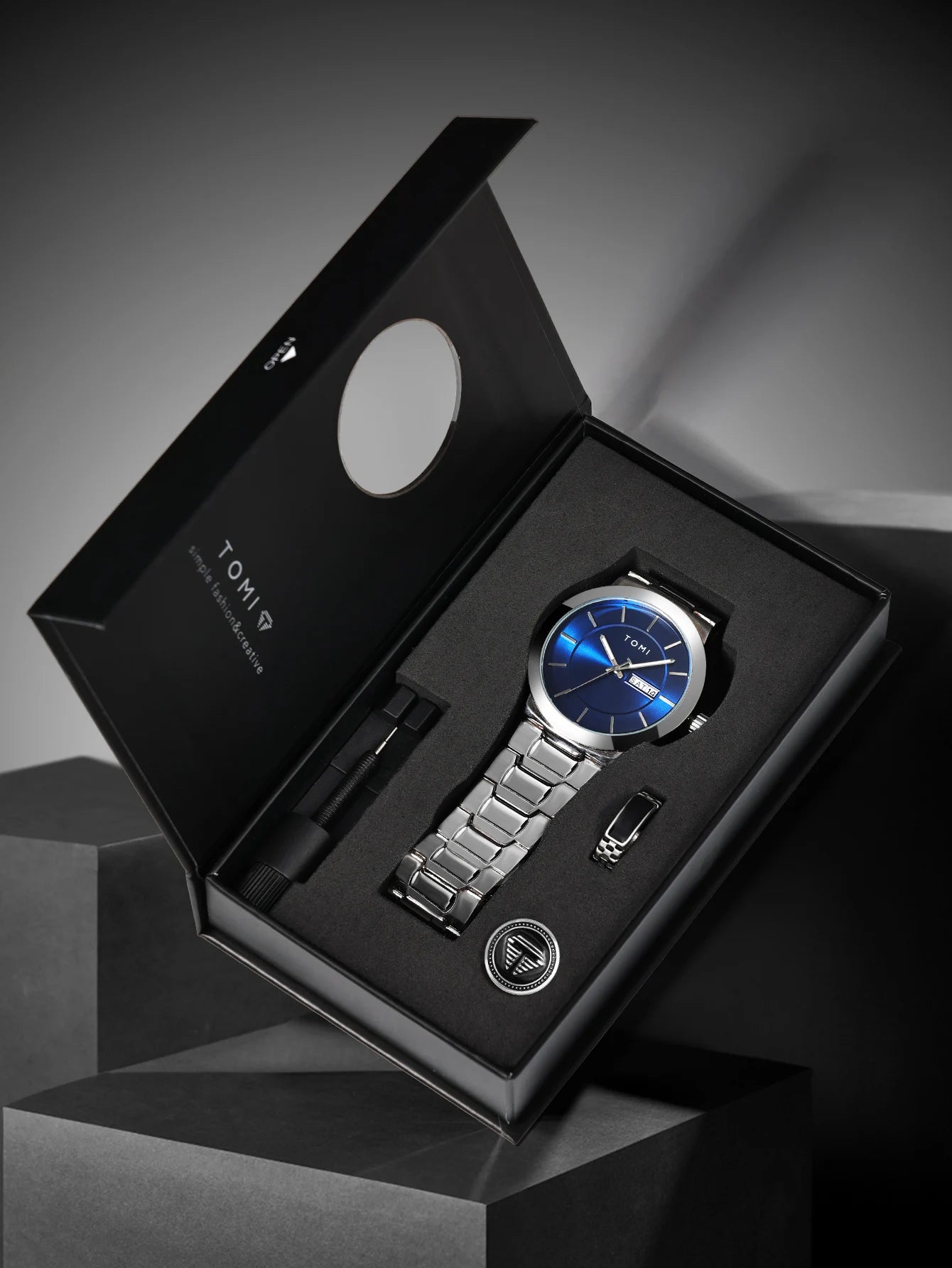 TOMI Luxury Business Men's Watch Gift Box Set Lapel Box Trendy Simple Multi-functional Quartz Watch Men's Watch Christmas