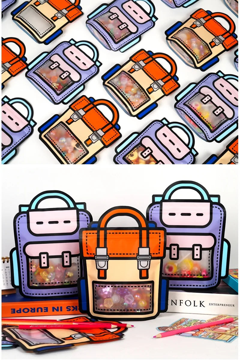 10-50 PCS Cartoon Self-Sealing Snack Bags Schoolbag Shape Biscuit Candy Handbags Children's Day Kids Birthday Gift Packaging Bag