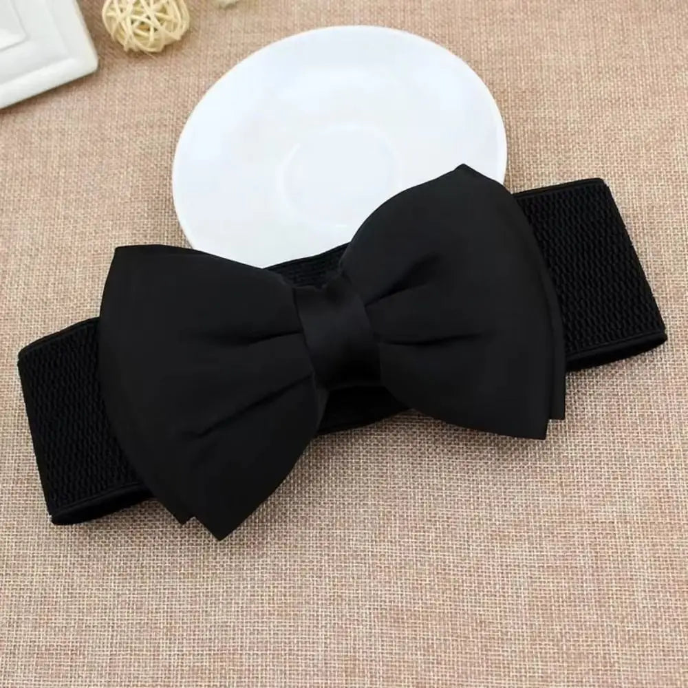 1Pcs New Big Bowknot Waist Belt Elastic Stretch Buckle Bow Waistband Wide Satin Bow Belt for Girls Lady Women
