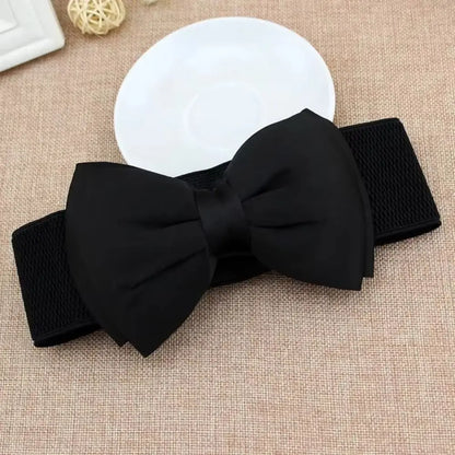 1Pcs New Big Bowknot Waist Belt Elastic Stretch Buckle Bow Waistband Wide Satin Bow Belt for Girls Lady Women