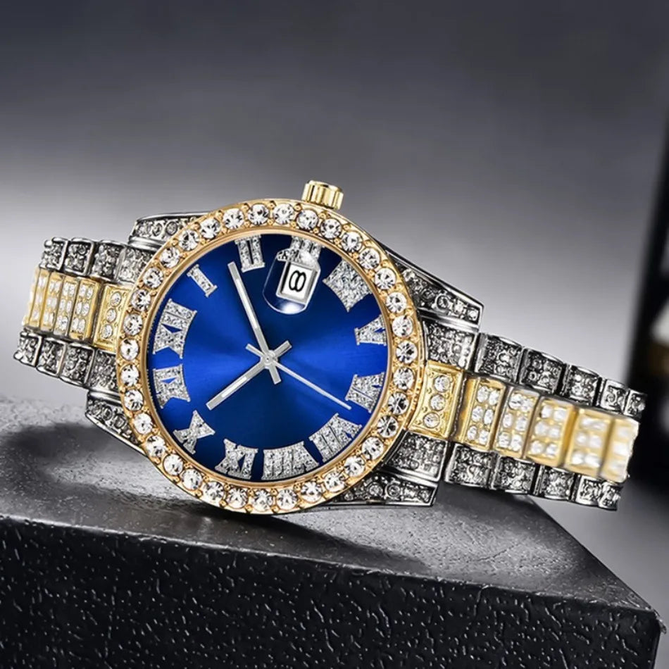 4pcs/set, Business Luxury Men's Rhinestone Watch Jewelry Set, Classic Silvery Men Quartz Calendar Wrist Watch - Gifts for Men,