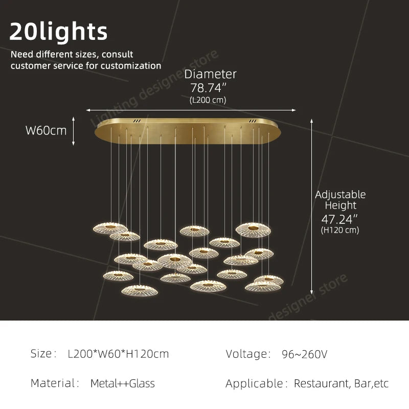 Dining room pendant light Modern villa dining room Kitchen pendant light designer glass Multi-head Hanging Lamp pendant light