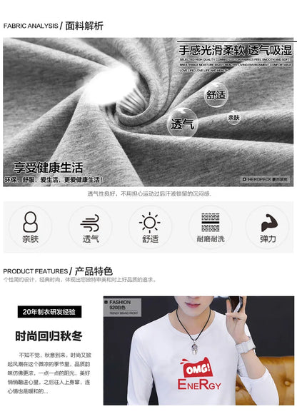 Men's Spring Long-Sleeved T-Shirt round Neck Printed Large Size Trendy Quality Top Casual Fashion Men's Clothing