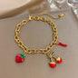 Fashion Gold Plated Stainless Steel Chain Bracelet for Women Cute Star Heart Cherry Tassel Charms Bracelets Waterproof Jewelry