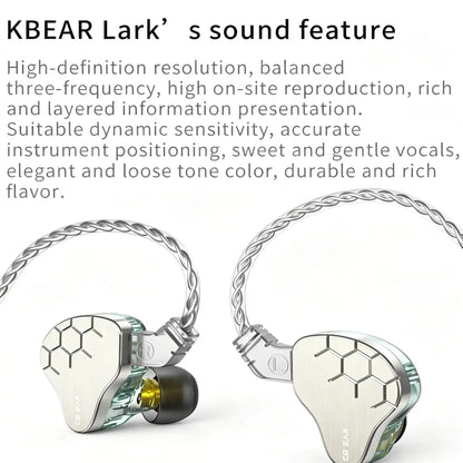 KBEAR Lark 1DD+1BA Hybrid IEM HiFi Earphones Zinc Alloy Shell 10mm Dynamic Driver Wired Headphones with Detachable 2Pin for Audiophile & Studio