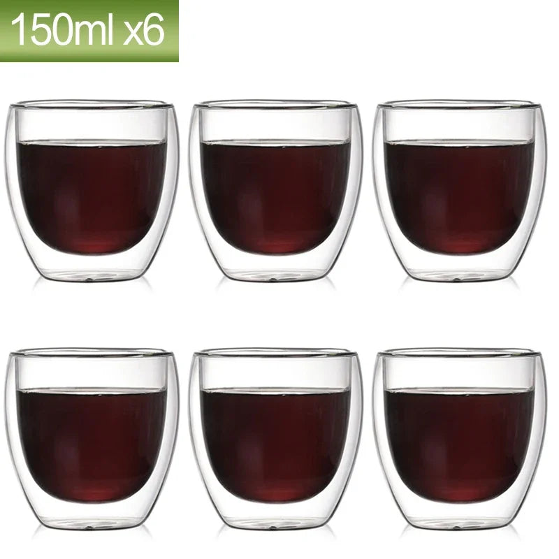 80ML Double Wall Glass Cup 1/12PCS Transparent Handmade Heat Resistant Tea Drink Whisky Wine Set Espresso Coffee Milk Mugs Gift