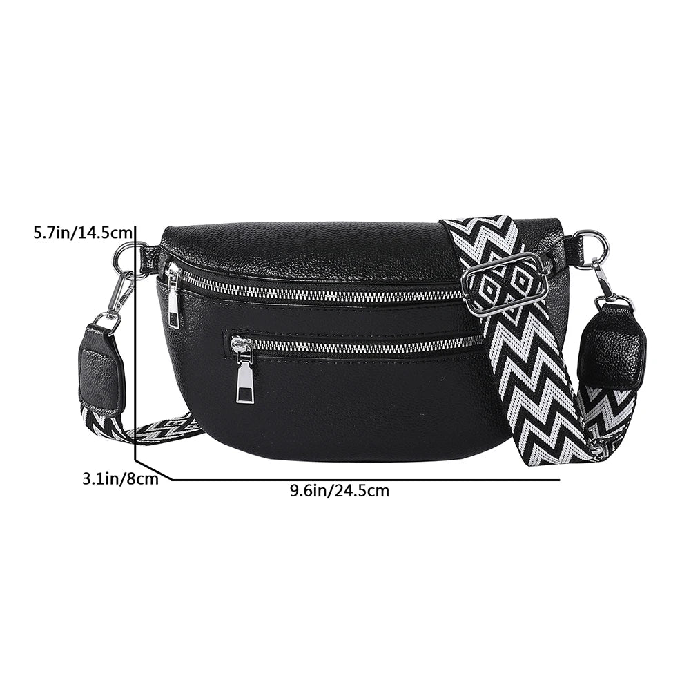2024 Luxury Designer Women's Chest Bag PU Leather Wide Strap Shoulder Crossbody Bag Female Fashion Fanny Pack Banana Waist Bag