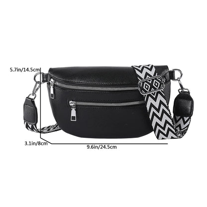 2024 Luxury Designer Women's Chest Bag PU Leather Wide Strap Shoulder Crossbody Bag Female Fashion Fanny Pack Banana Waist Bag