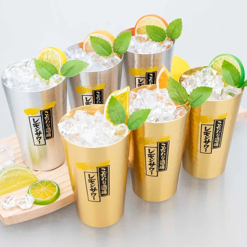 Japanese Style Aluminum Beer Mugs Set 450ml, Gold & Silver Reusable Drinking Mug for Beer Water Juice, Outdoor Camping Party