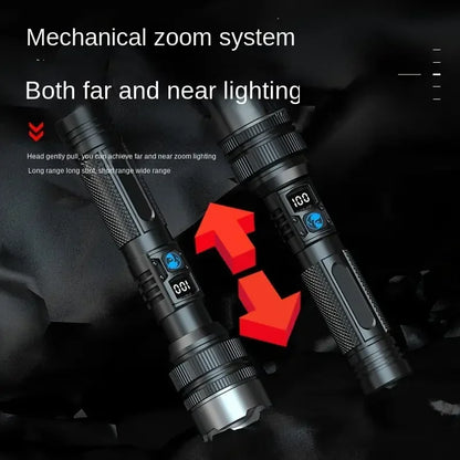 900000LM Powerful LED Flashlight Type-c Rechargeable Zoom Torch with Digital Display Handheld Flashlights for Camping Hiking