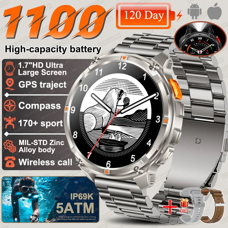 2026 New T-REX 3 PRO 1100mAh Large Battery Smart Watch 10ATM Waterproof GPS 1.7" HD AMOLED Call Sports Flashlight Smartwatch Men