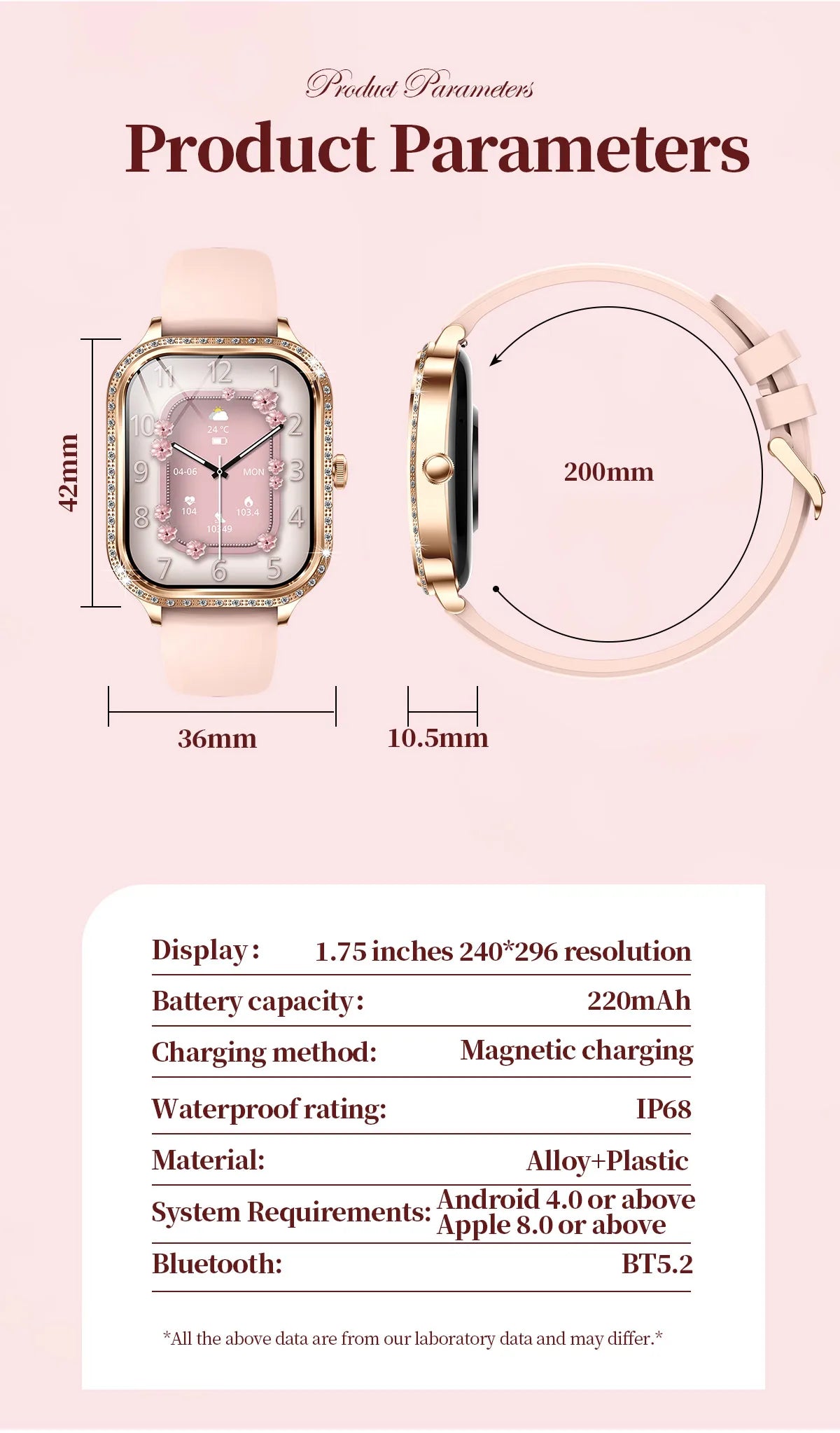 LIGE Fashion Design Women Smart Watch 1.75" Curved Screen Smartwatch Bluetooth Call Clock IP68 Waterproof Diamond Case Bracelet