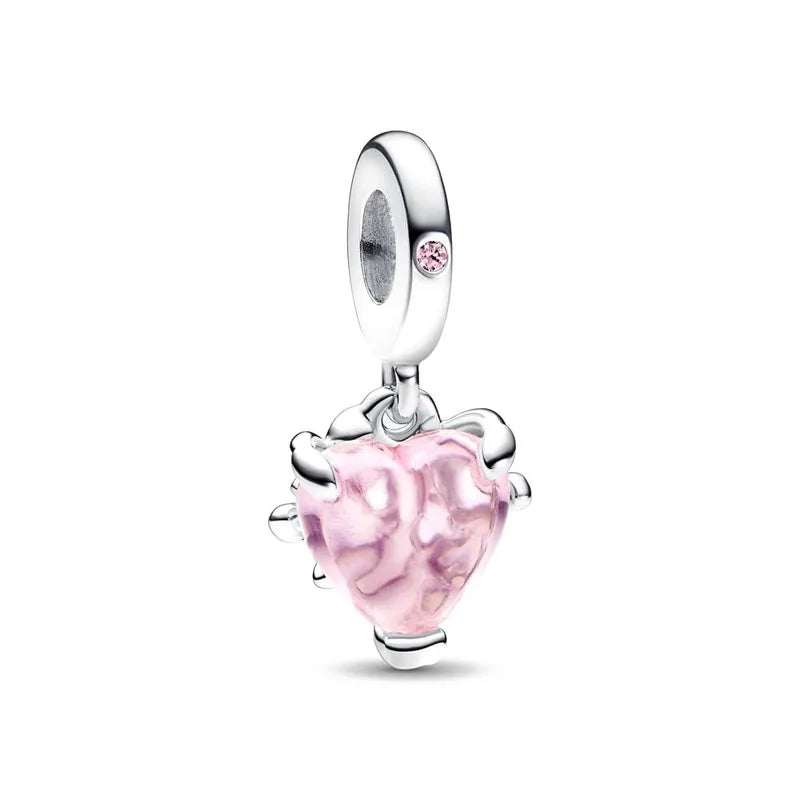 2025 Hot selling 925 Silver Pink Bird Moon Pendant Suitable for European Bracelets DIY Accessories Women's Charm Jewelry Gifts