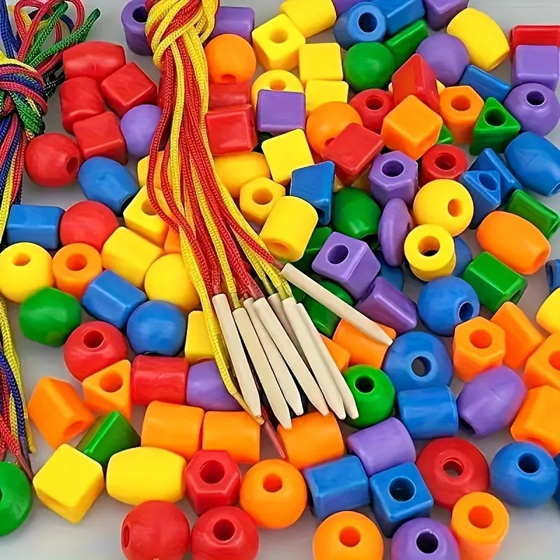 Colorful Large Lacing Beads Montessori Toy, Kids Fine Motor Threading Beads Game, Preschool Sensory Learning Easter Gift